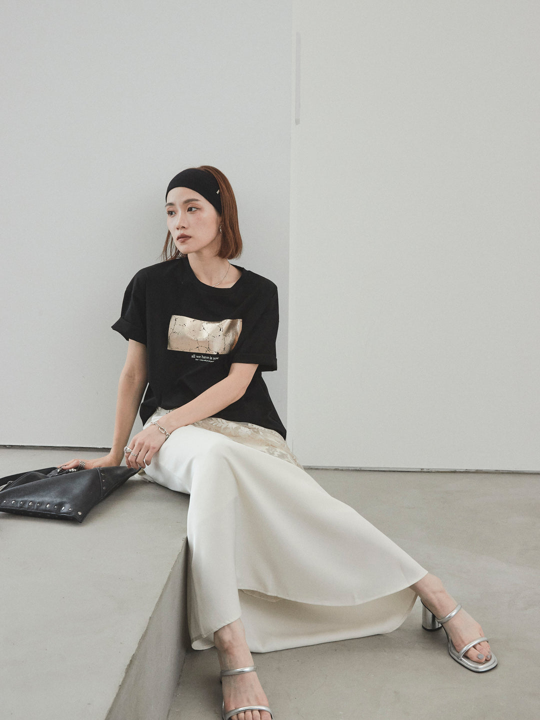 [予約]箔プリントドライタッチコットンTEE /ブラック