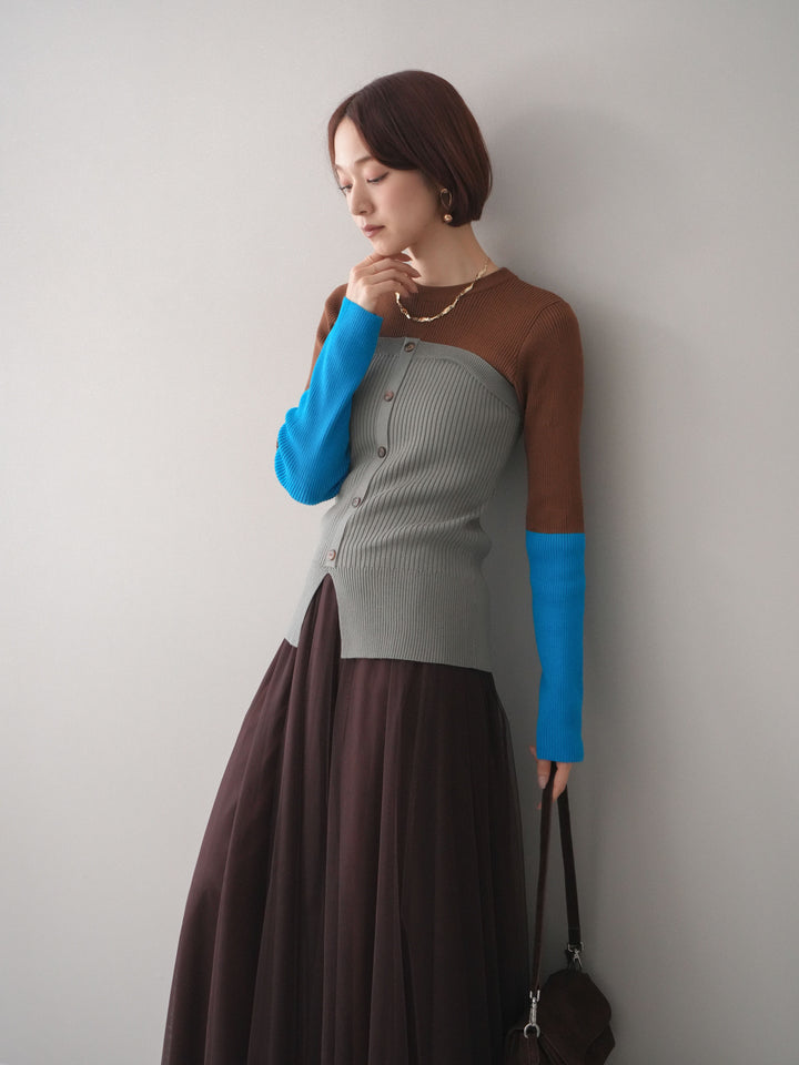 [SET]配色ビスチェドッキングリブニットトップス+選べるアクセセット(2set)