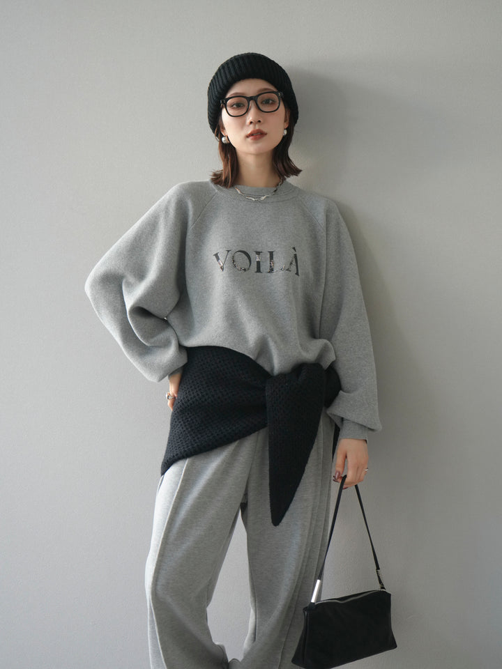 [予約]スウェットライクビーズロゴ刺繍ニットプルオーバー/mokugray