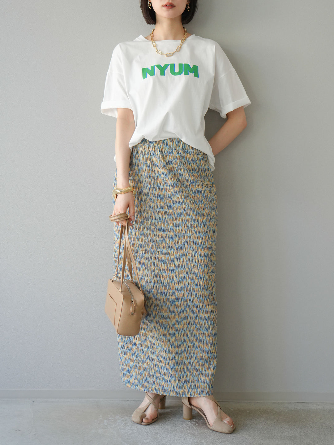 [預購] “NYUM” 標誌印花 Dry Touch 棉質 T卹/米白色