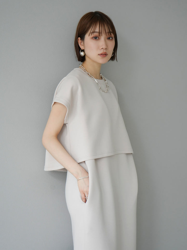 [Pre-order] Light Ponte French Sleeve Top Ensemble Dress/Ivory