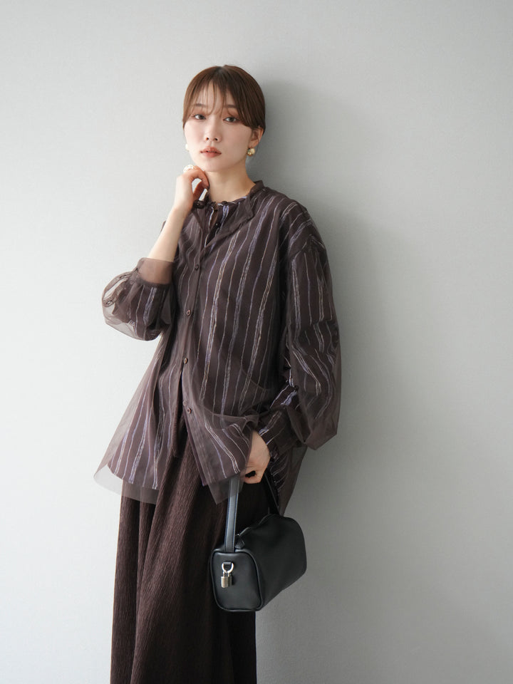 [予約]2WAYスリーブチュールシャツ/ブラウン