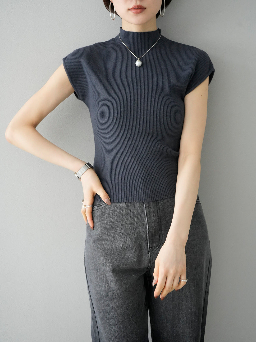 [SET] Backround open rib knit + cutout sleeveless rib knit (2set)