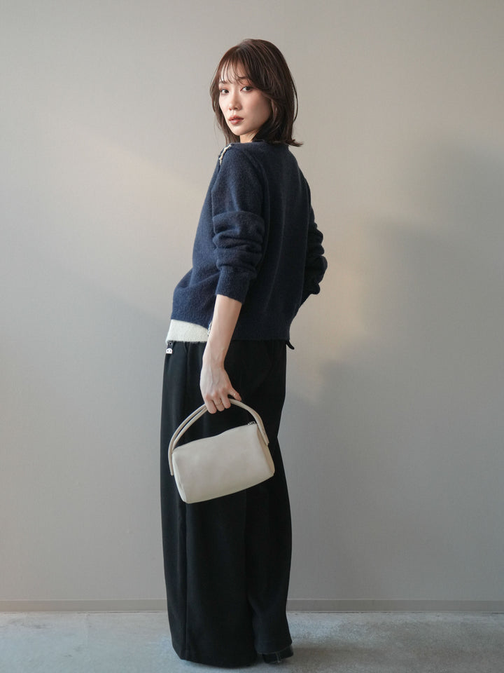 [予約]ベルト付き裏起毛ワイドパンツ/black