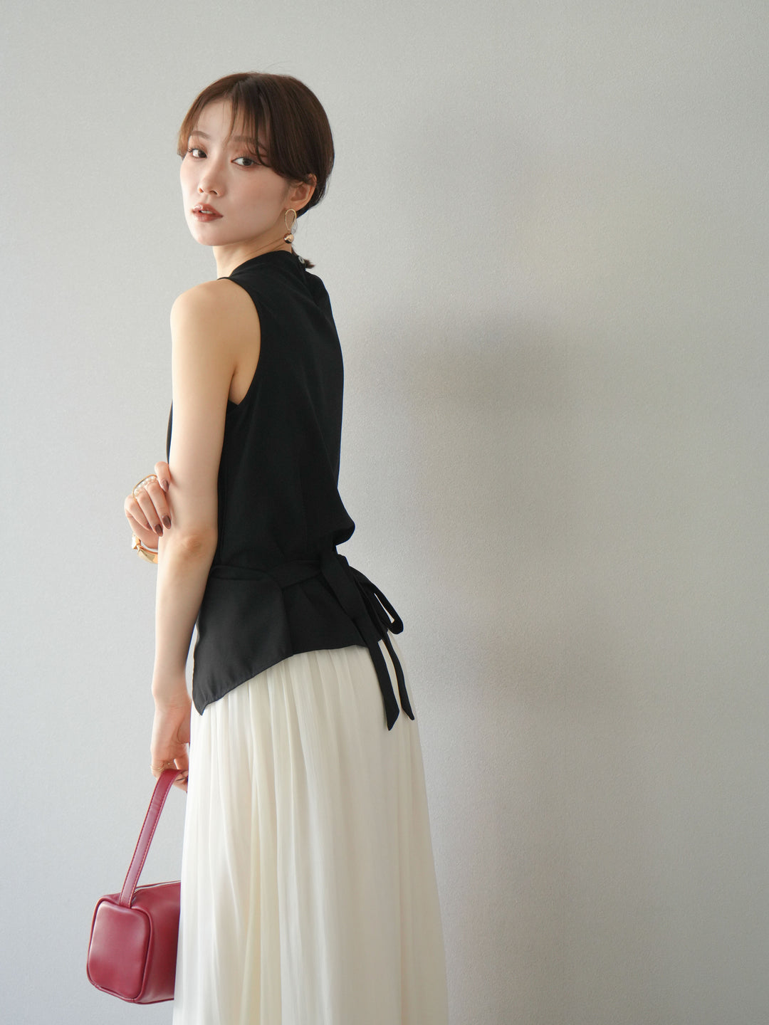 [SET]ノースリーブトップス＆シャイニーフレアスカートSET UP/(2set)