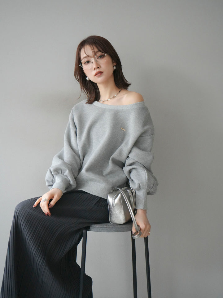 [予約]プレート付裏起毛ワンショルプルオーバー/mixgray