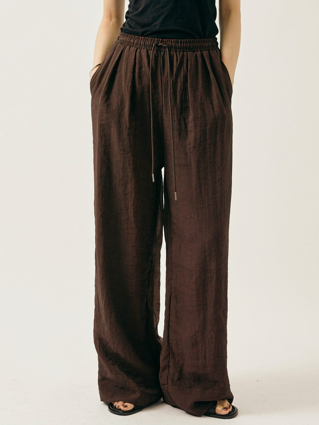 [予約]シャイニースラブシアーワイドパンツ/ブラウン