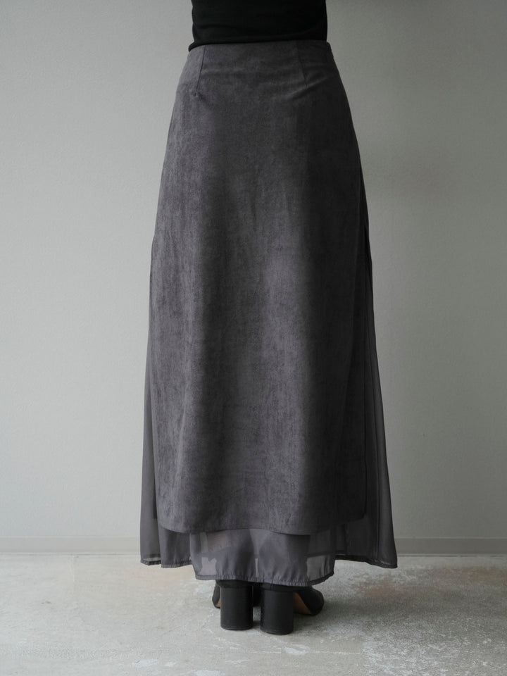 [予約]サイドスリットスウェードドッキングシフォンスカート/グレー