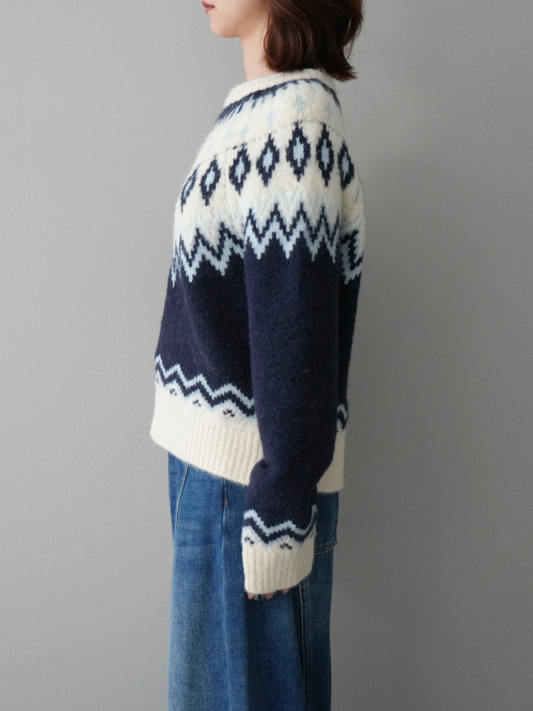[予約]ノルディック柄ニットプルオーバー/navy