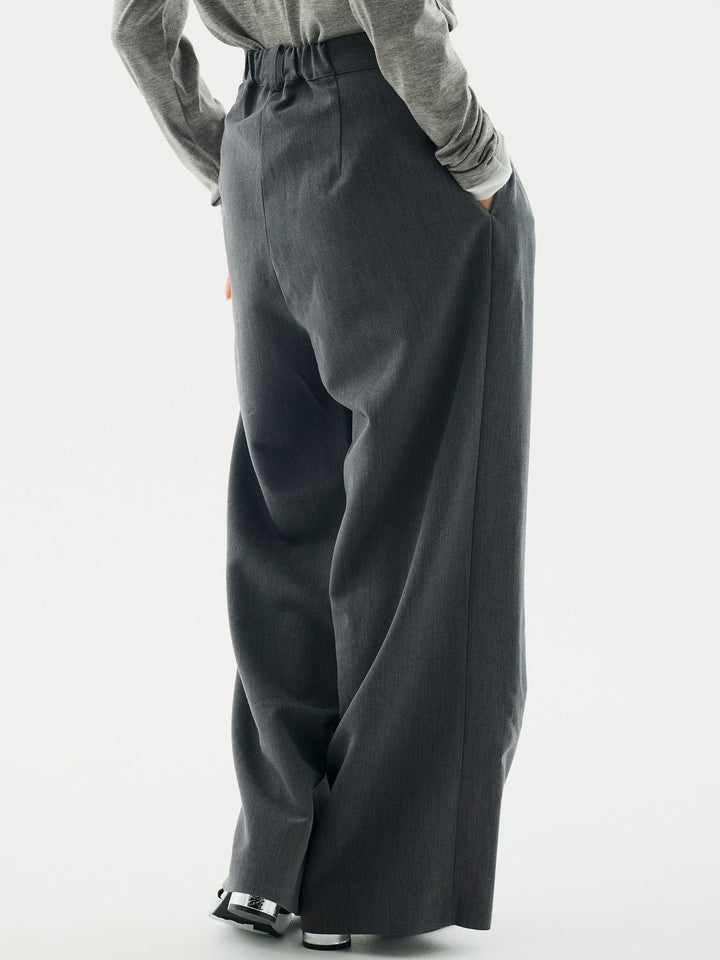 [予約]ラップデザインタックワイドパンツ/チャコール