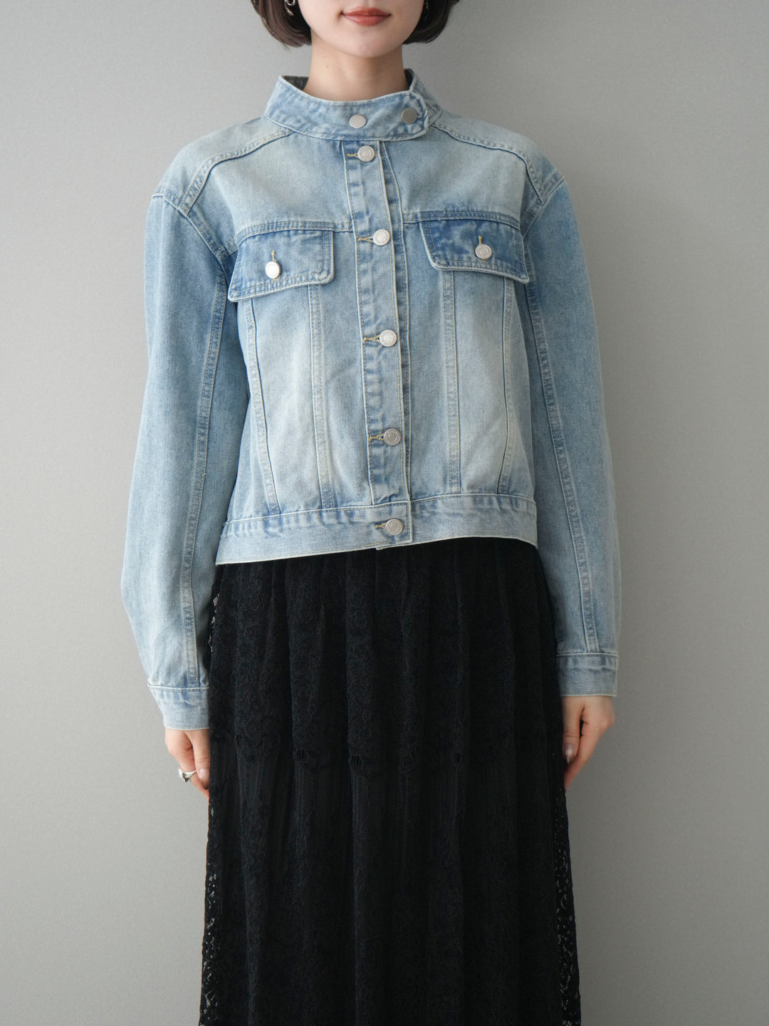 [予約]スタンドカラーコンパクトデニムジャケット/lightblue
