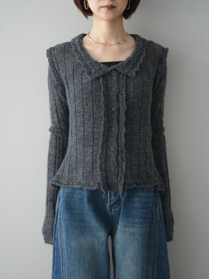 [予約]透かし襟モヘアタッチニットカーディガン/charcoal