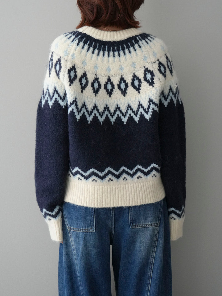 [予約]ノルディック柄ニットプルオーバー/navy