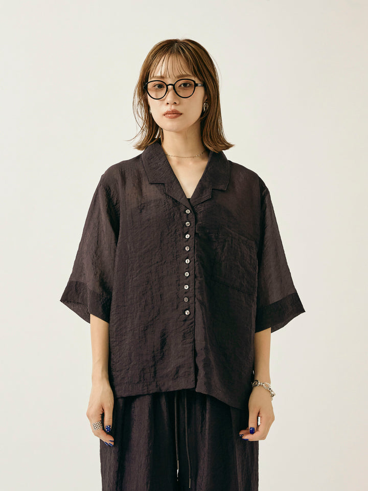 [予約]シャイニースラブシアー開襟ハーフシャツ/チャコール