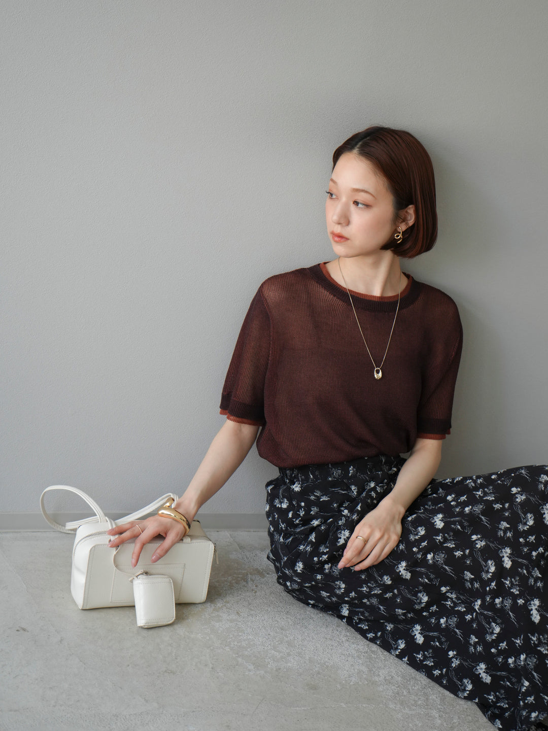 [SET]リネンタッチ配色二重臼ハーフニットトップス+選べるアソート柄スカートセット(2set)