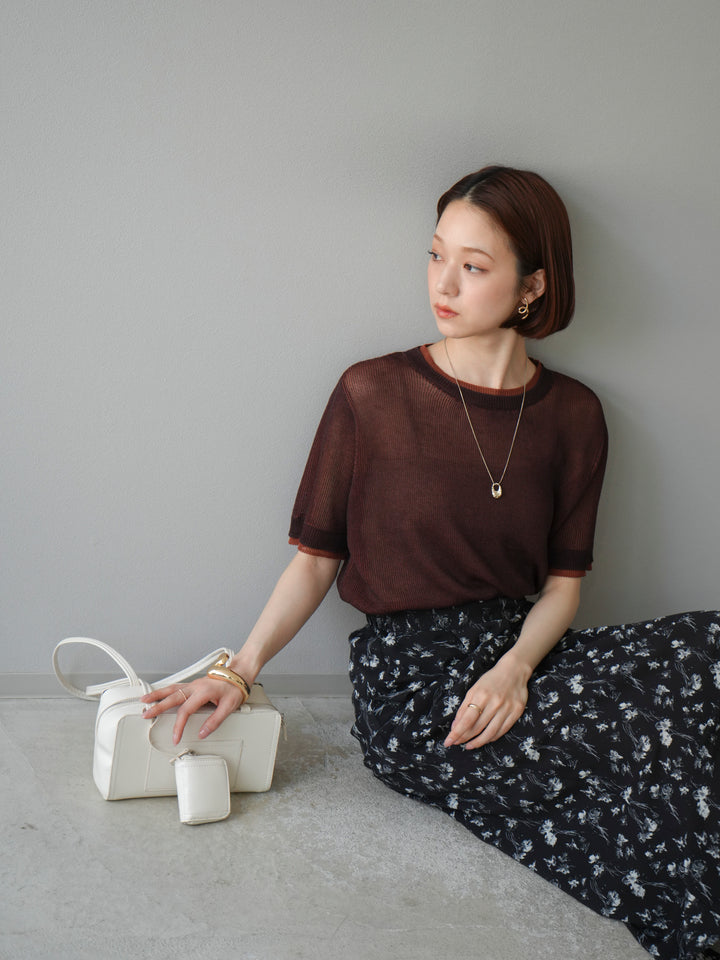 [SET]リネンタッチ配色二重臼ハーフニットトップス+選べるアソート柄スカートセット(2set)