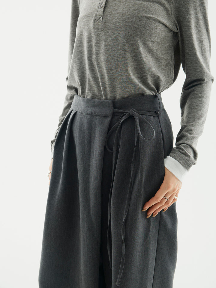 [予約]ラップデザインタックワイドパンツ/チャコール