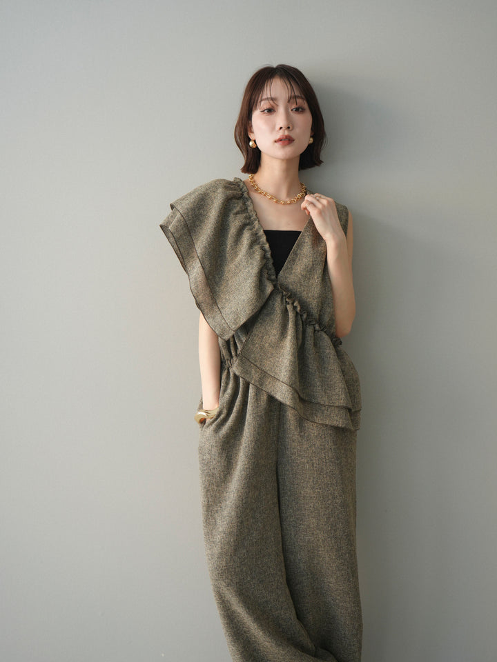 [SET]3WAYミックスツイードギャザーオールインワン+選べるアクセセット(2set)