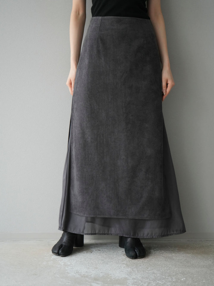 [予約]サイドスリットスウェードドッキングシフォンスカート/グレー