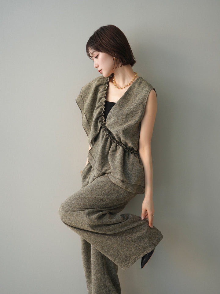 [SET]3WAYミックスツイードギャザーオールインワン+選べるアクセセット(2set)