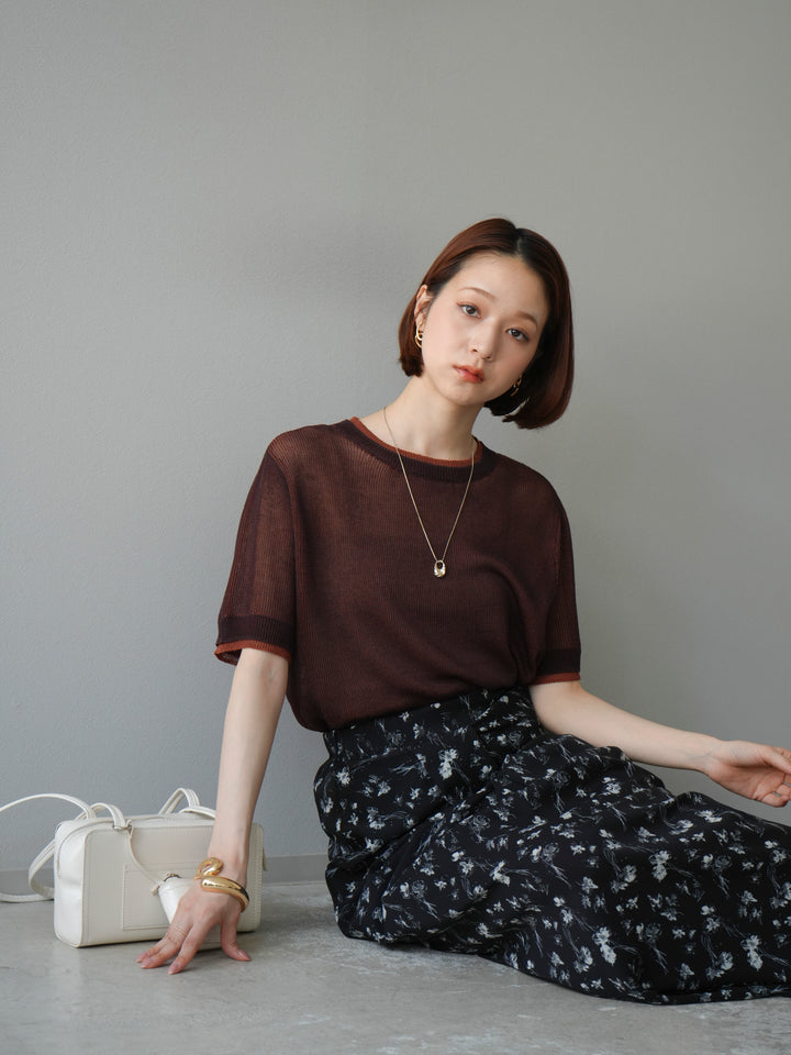 [SET]リネンタッチ配色二重臼ハーフニットトップス+選べるアソート柄スカートセット(2set)