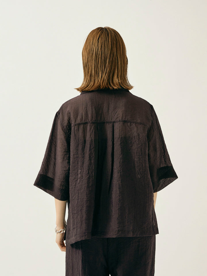[予約]シャイニースラブシアー開襟ハーフシャツ/チャコール