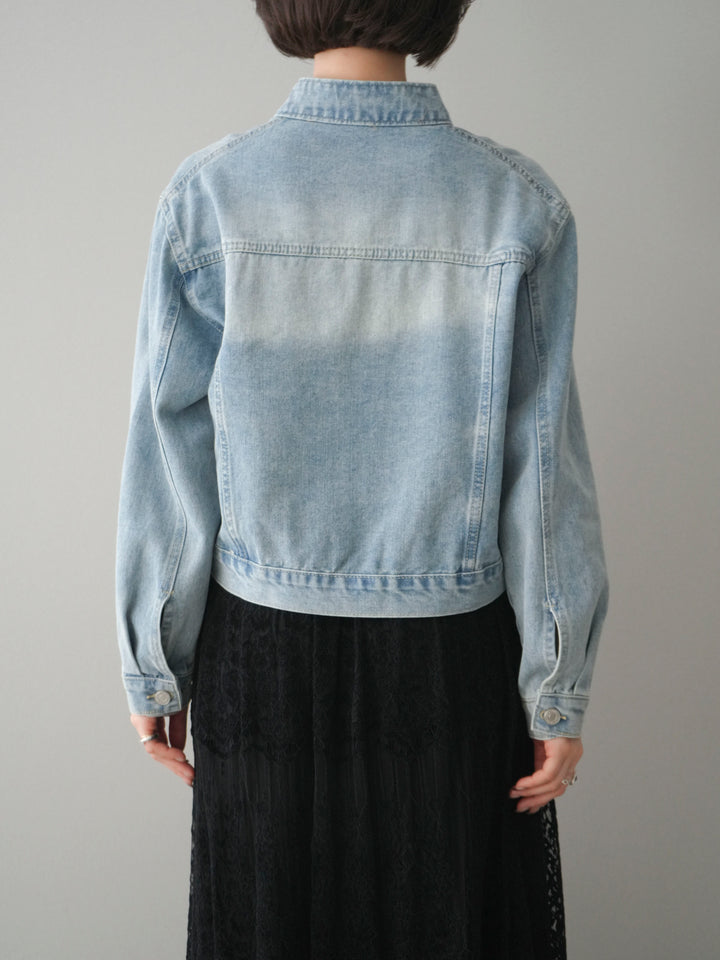 [予約]スタンドカラーコンパクトデニムジャケット/lightblue