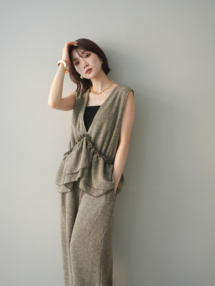 [SET]3WAYミックスツイードギャザーオールインワン+選べるアクセセット(2set)