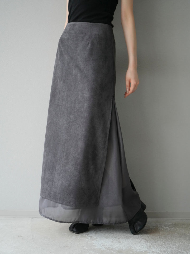 [予約]サイドスリットスウェードドッキングシフォンスカート/グレー
