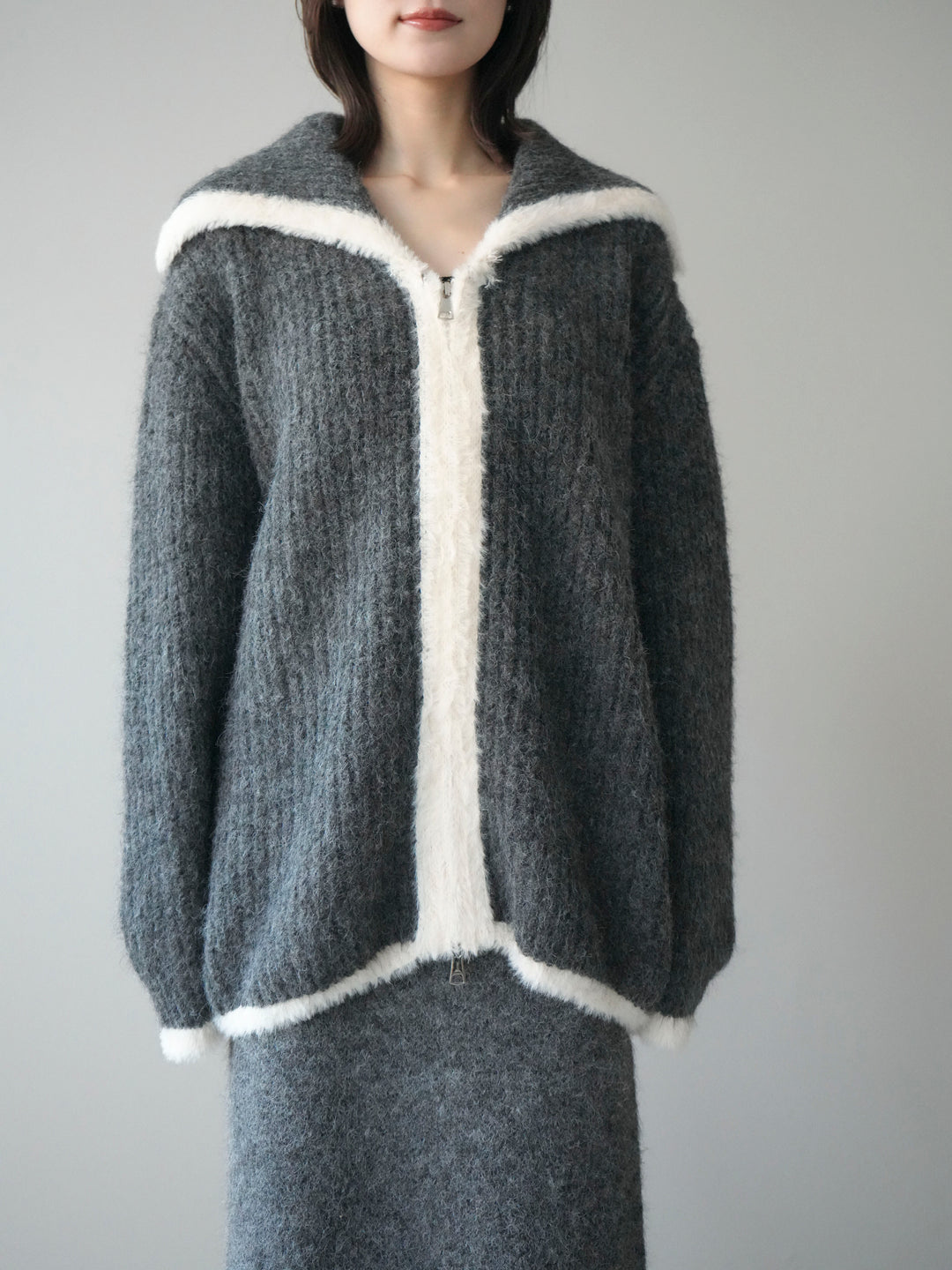 [SET]襟付き配色シャギーニット＆ロングスカートSET UP(2set)