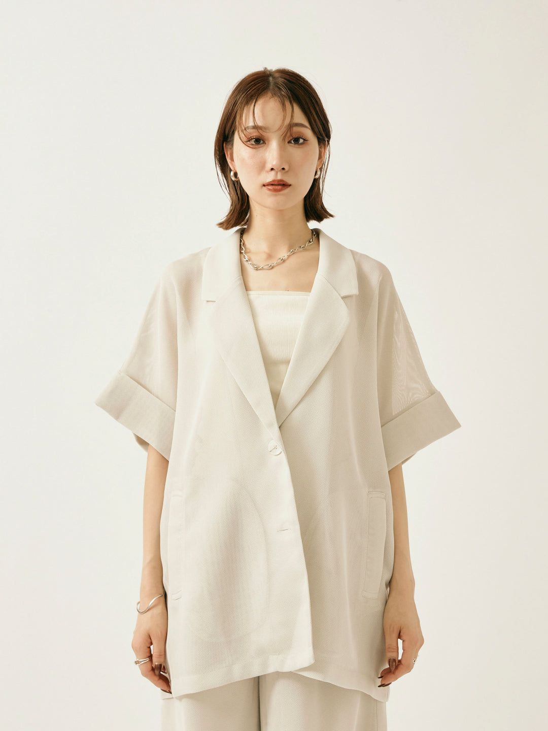 [予約]メッシュハーフテーラードジャケット/オフグレー