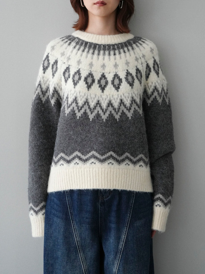 [予約]ノルディック柄ニットプルオーバー/gray
