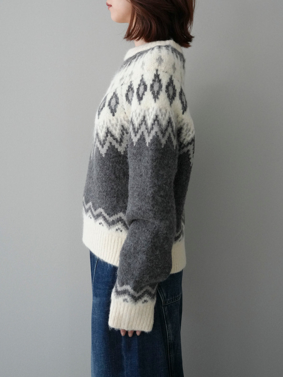 [予約]ノルディック柄ニットプルオーバー/gray