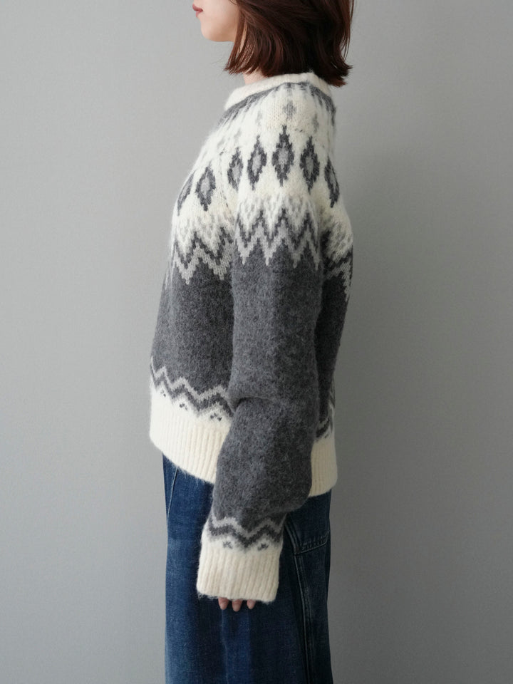 [予約]ノルディック柄ニットプルオーバー/gray