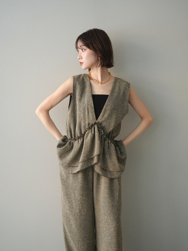 [SET]3WAYミックスツイードギャザーオールインワン+選べるアクセセット(2set)