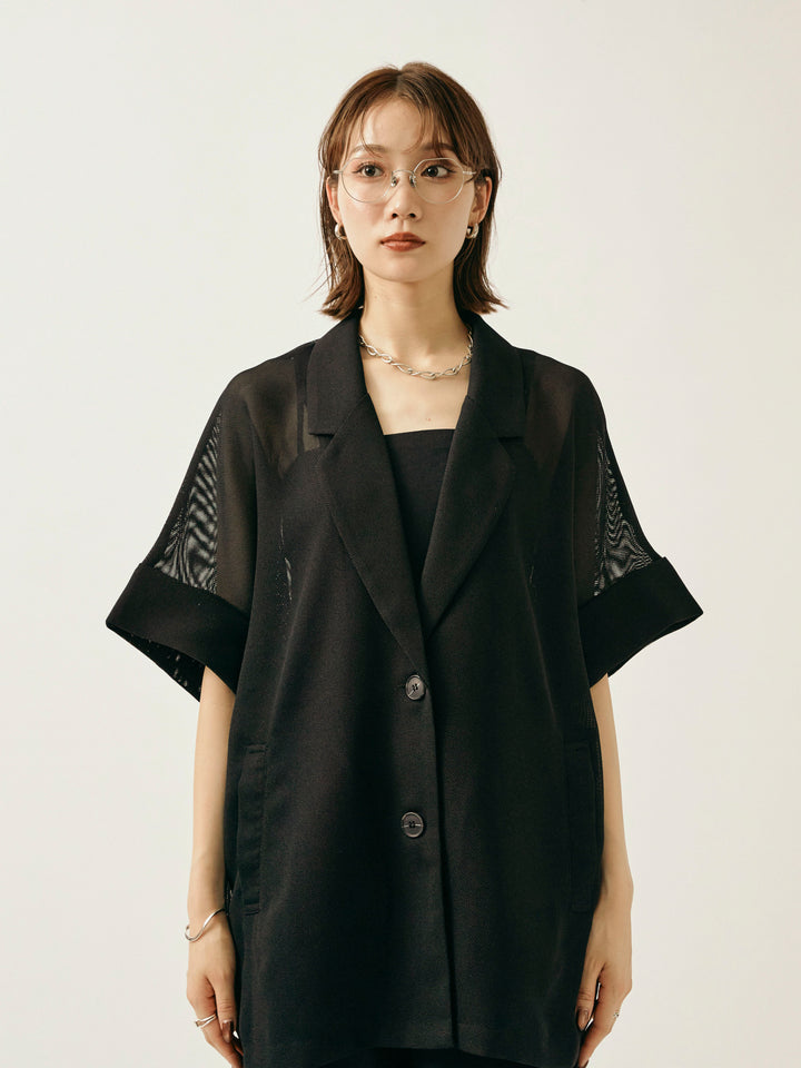 [予約]メッシュハーフテーラードジャケット/ブラック