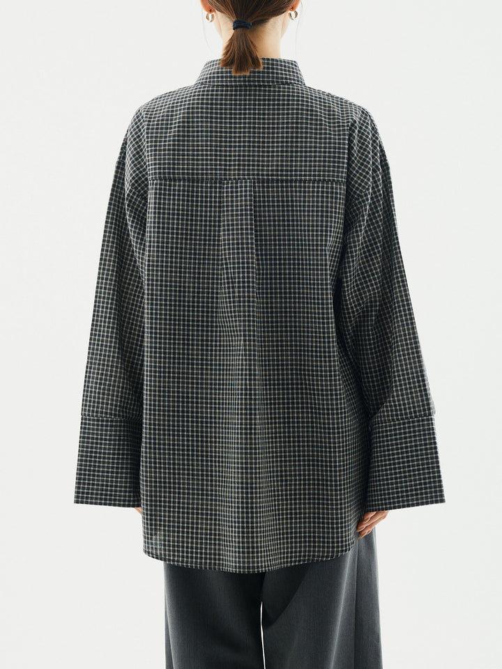 [予約]チェックBIGカフスオーバーシャツ/ブラック