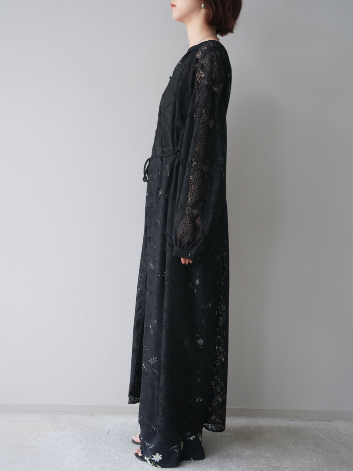 【預購】薄紗蕾絲長裙 / 黑色