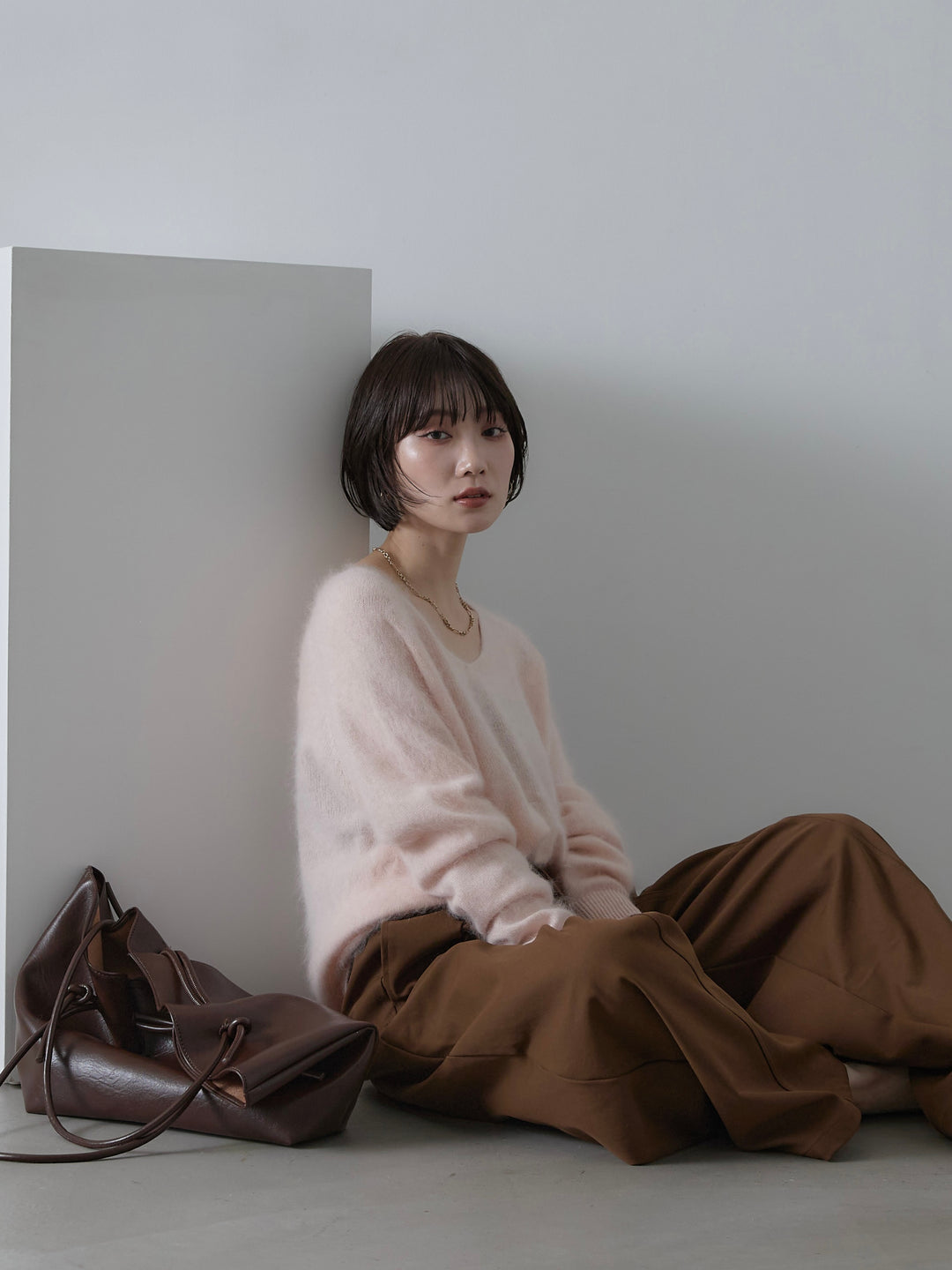 [予約]Vネックモヘアニットプルオーバー/pink