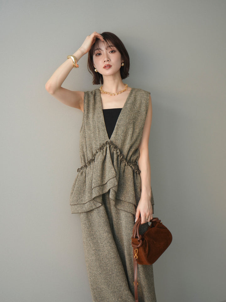 [SET]3WAYミックスツイードギャザーオールインワン+選べるアクセセット(2set)