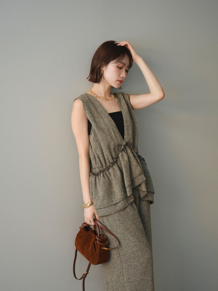 [SET]3WAYミックスツイードギャザーオールインワン+選べるアクセセット(2set)