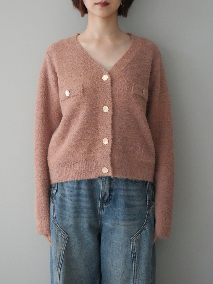 [予約]ゴールドボタンモールニットカーディガン/beige