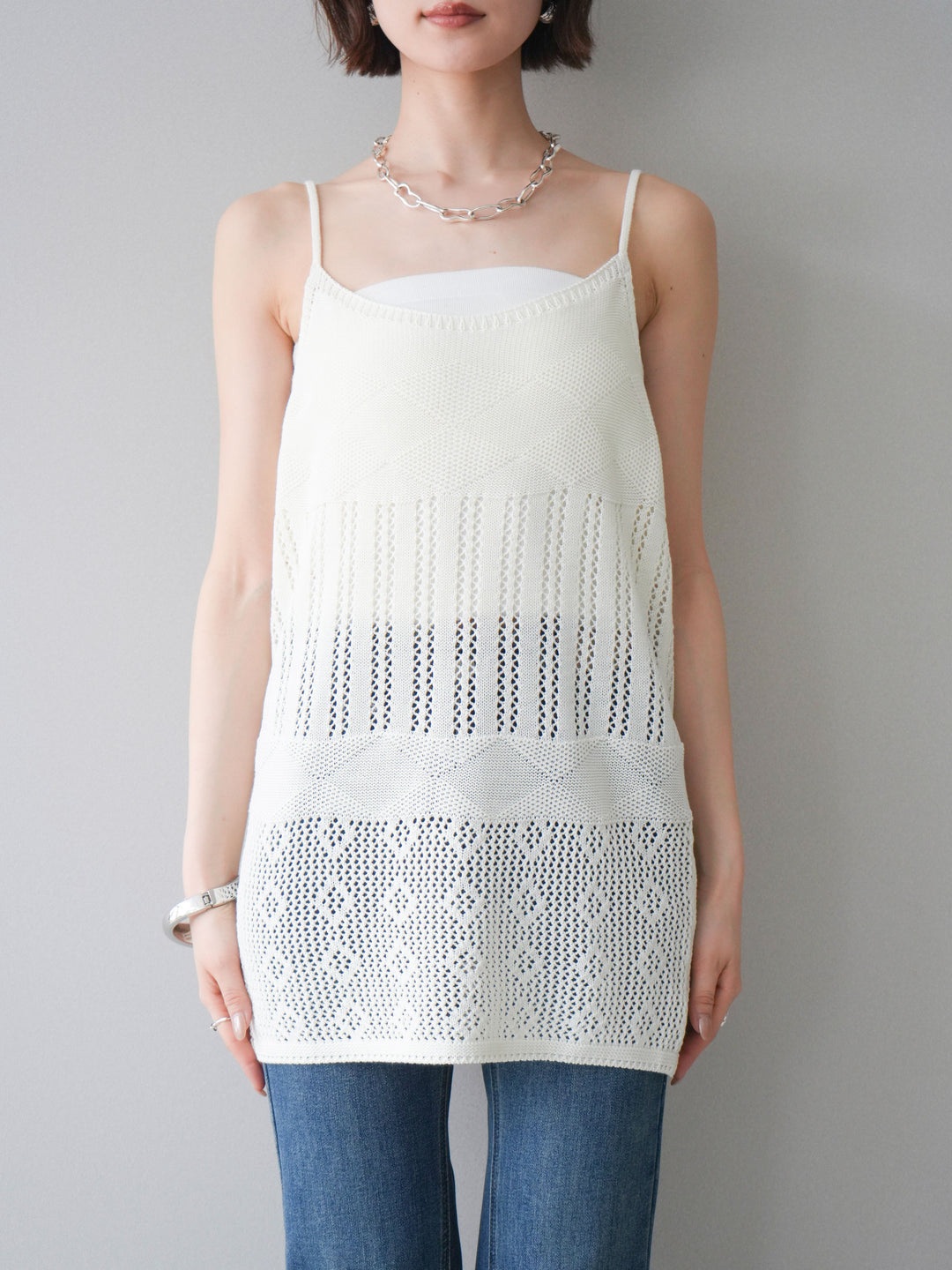 [予約]ランダム透かし編みニットキャミソール/ivory