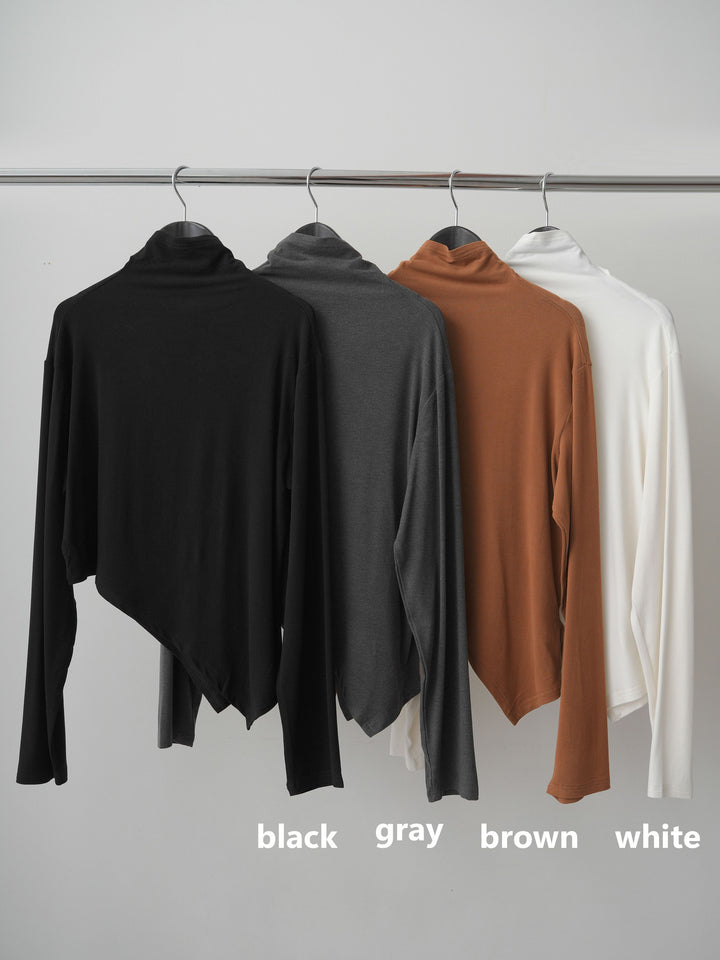[SET]モックネックアシメヘムトップス+カラーステッチワイドパンツ(2set)