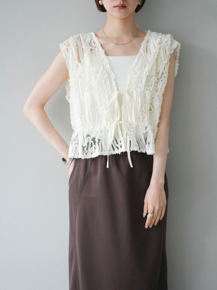 [SET]ジャガードレースリボントップス+スウェットロングスカート(2set)