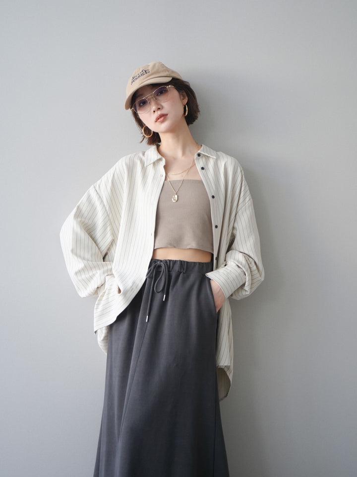 [SET]2WAYカシュクールストライプブラウス+スウェットフレアロングスカート(2set)