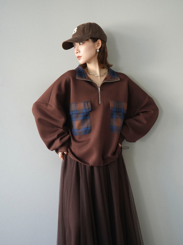 [予約]チェックポイントドロストポンチプルオーバー/ブラウン