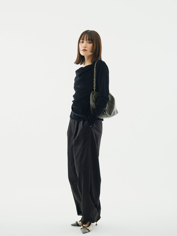 【Allure】[SET]シアーベロアタックデザイントップス+タフタワイドカーブパンツ(2set)