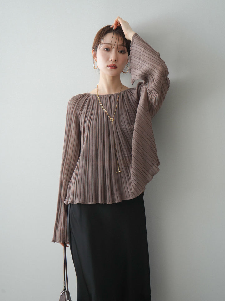 [SET]プリーツシアーフレアスリーブニットトップス+選べるアクセセット(2set)