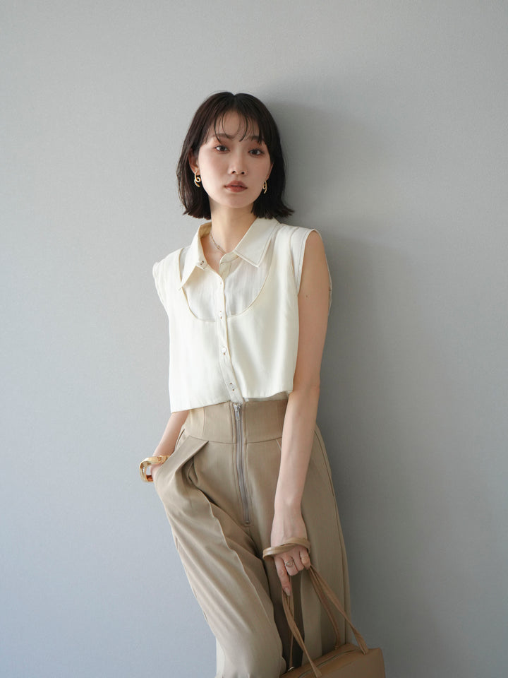 [予約]ステッチシアーレイヤードデザインブラウス/アイボリー